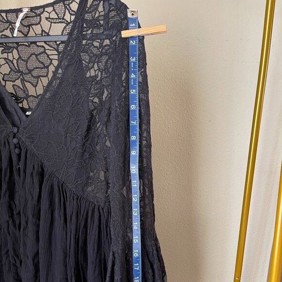 Free People M Black Lace Boho Slip Dress Romantic & Flowy - Picture 11 of 12